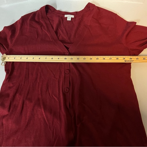 J Jill Sweater Women's Burgundy Red wool blend Knit Cardigan Button up medium - Picture 11 of 13